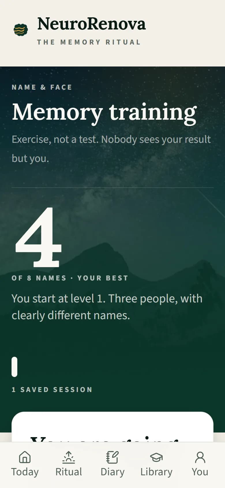 Training — One memory exercise per session.